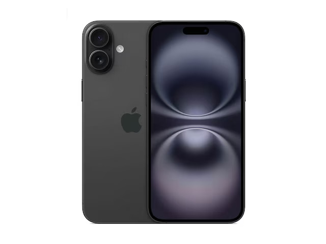 Apple iPhone 16 Plus na cor cinza escura com câmera dupla e recorte Dynamic Island