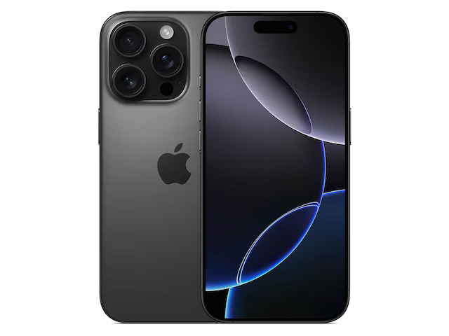 Apple iPhone 16 Pro na cor escura com câmera tripla e recorte Dynamic Island