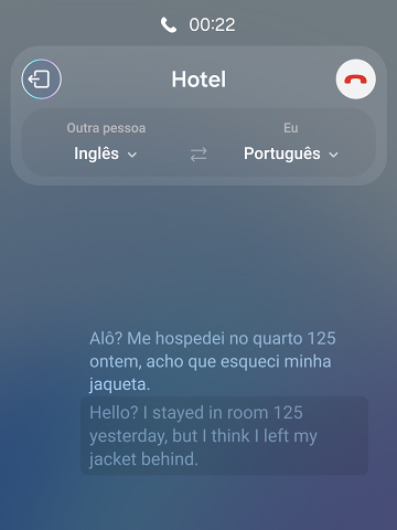 Samsung Galaxy S24 traduz uma ligação para o hotel em tempo real.