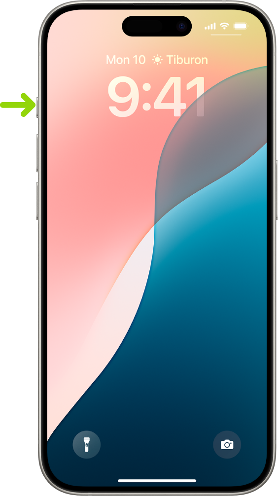 A imagem mostra um iPhone 16 com destaque para o novo botão de ação localizado na lateral esquerda do aparelho. Esse botão substitui a chave de silêncio tradicional e pode ser configurado com várias funções.