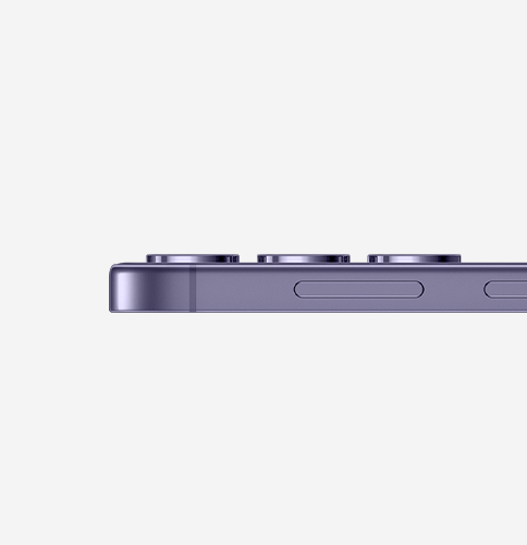 Perfil lateral do Samsung Galaxy S24 na cor violeta