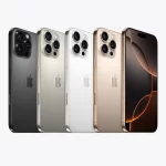 Quatro cores do iPhone 16 Pro Max lado a lado sobre fundo branco