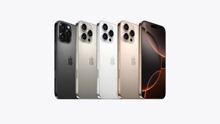Quatro cores do iPhone 16 Pro Max lado a lado sobre fundo branco