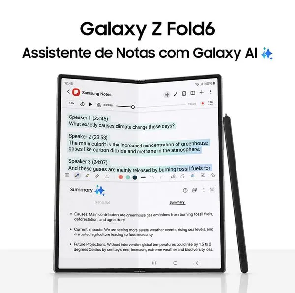 App de notas do Samsung Galaxy Z Fold 6 com Galaxy AI