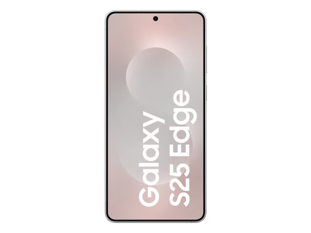 Samsung Galaxy S25 Edge visto de frente com tela ampla e câmera frontal centralizada